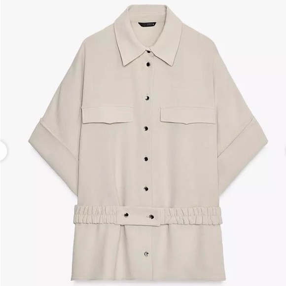 Zara Belted Safari Shirt – Sand | Size M | New with Tags - Picture 2 of 10